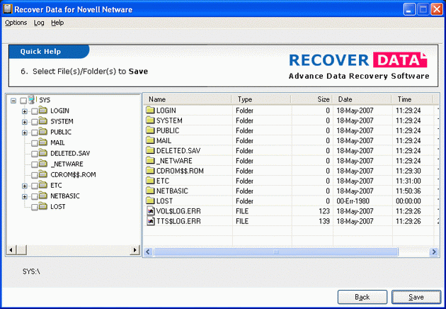 Recover Data Novell Data Recovery 1.0 software screenshot
