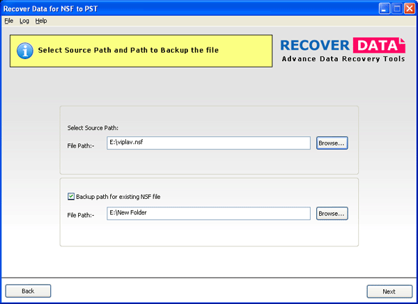 Recover Data for Notes Address Book to Outlook 3.0 software screenshot