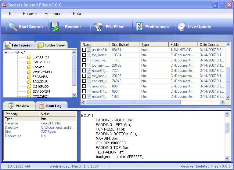 Recover Deleted Files 3.0 software screenshot