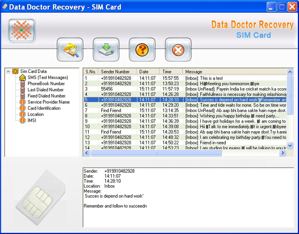 Recover Deleted Sim Card SMS 3.0.1.5 software screenshot