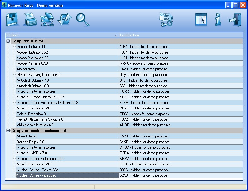 Recover Keys 7.0.3.86 software screenshot