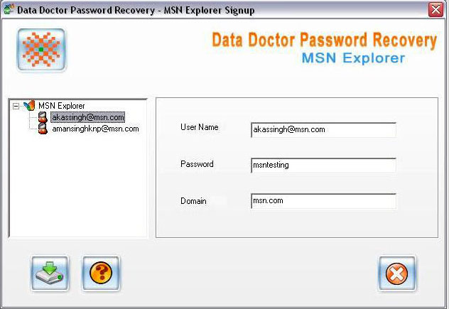 Recover MSN Messenger Password 2.0.1.5 software screenshot