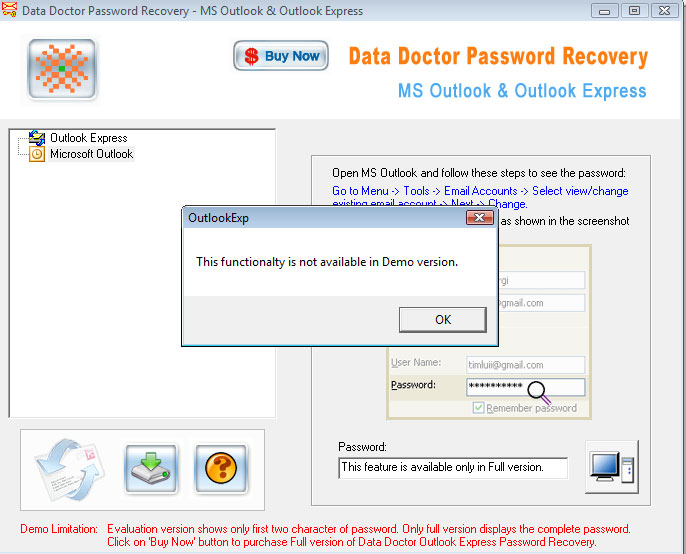 Recover Outlook pop3 Password 3.0.1.5 software screenshot