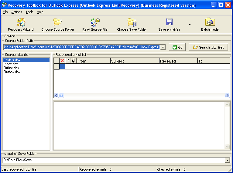 Recovery Toolbox for Outlook Express 1.2.19 software screenshot