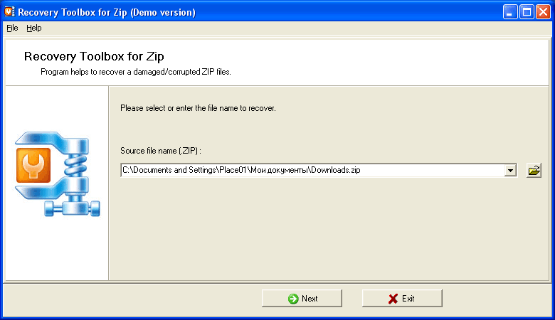 Recovery Toolbox for Zip 1.0.12 software screenshot