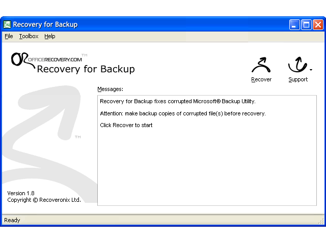 Recovery for Backup 2.0.1008 software screenshot