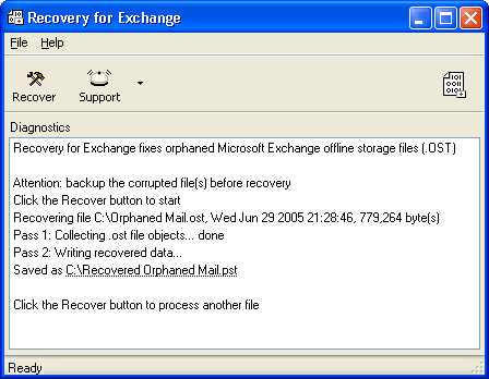 Recovery for Exchange 2.1.0835 software screenshot