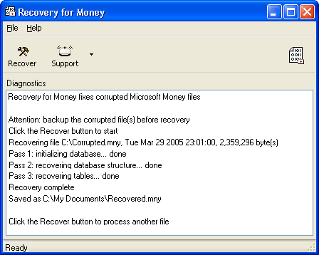 Recovery for Money 1.6.0839 software screenshot