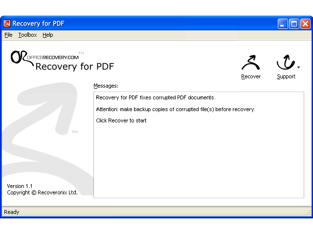 Recovery for PDF 1.1.0930 software screenshot