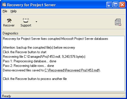 Recovery for Project Server 1.1.0841 software screenshot