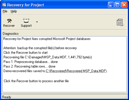 Recovery for Project 2.0.1013 software screenshot