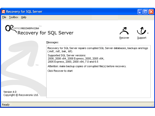 Recovery for SQL Server 4.1.15242.1 software screenshot