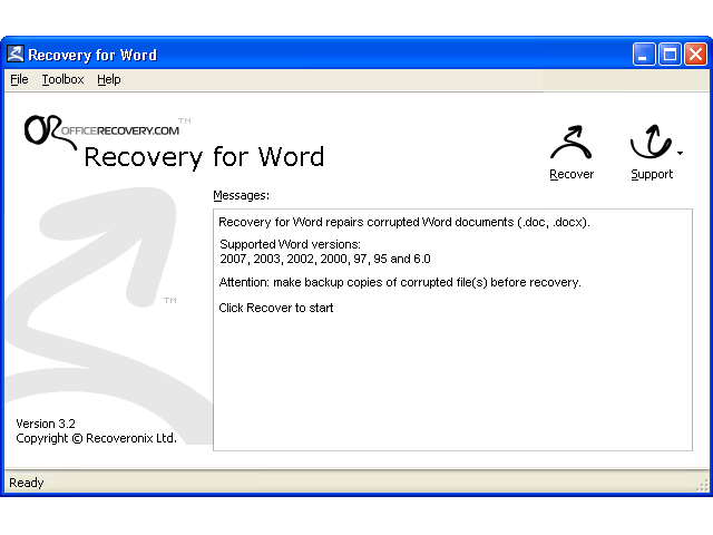 Recovery for Word 4.0.1014 software screenshot