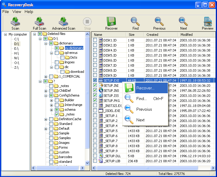 RecoveryDesk 4.5 software screenshot