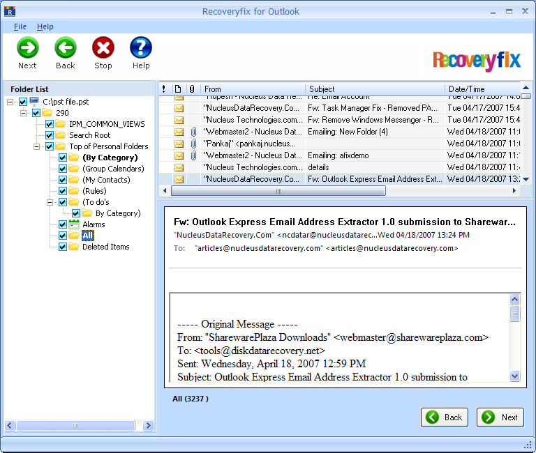RecoveryFix for Outlook PST Repair 11.04 software screenshot