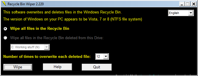 Recycle Bin Wiper 2.32t software screenshot