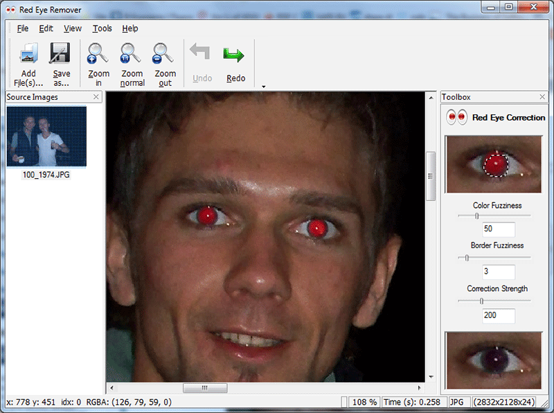 Red Eye Remover Pro 3.4 software screenshot