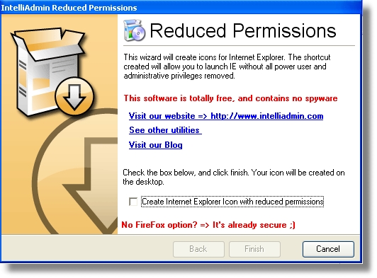 Reduced Permissions 2.0 software screenshot