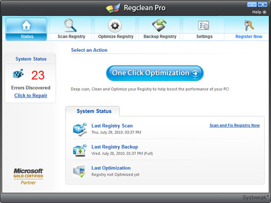 RegClean Pro 8.1.81.445 software screenshot