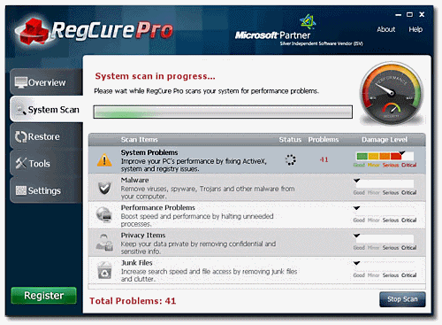 RegCure Pro 3.2.20 software screenshot