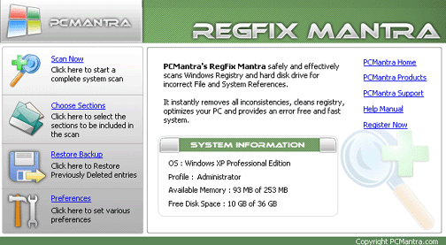 RegFix Mantra 7.0 software screenshot