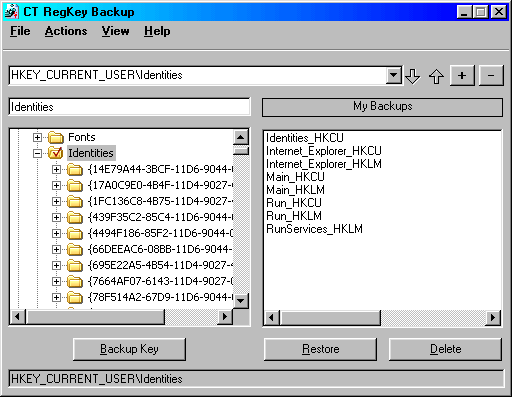 RegKey Backup 1.0 software screenshot