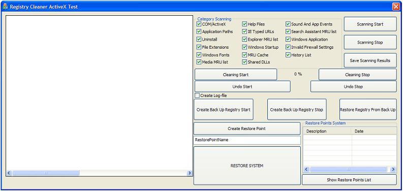 Registry Cleaner ActiveX 6.8.9 software screenshot