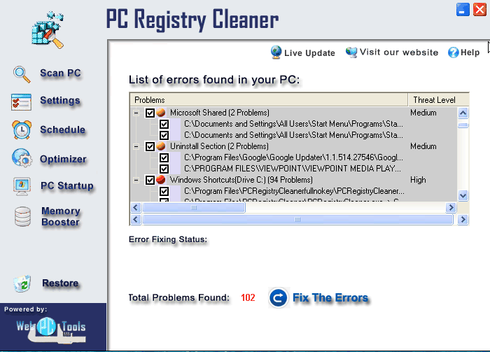 Registry Cleaners 3.0 software screenshot