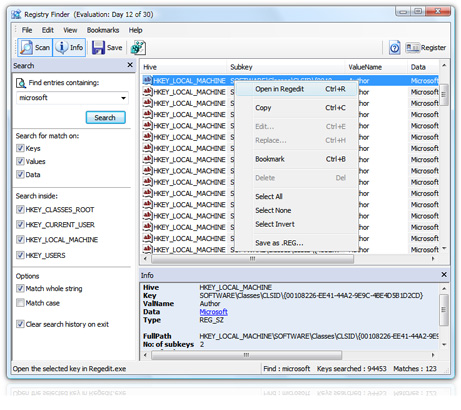 Registry Finder 2.1 software screenshot