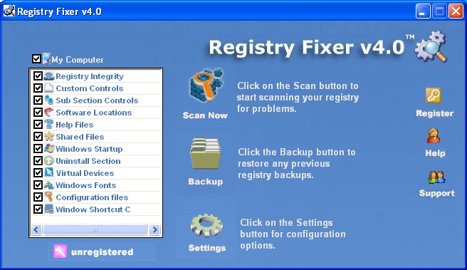 Registry Fixer 4.0.1 software screenshot