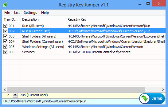 Registry Key Jumper 1.1 software screenshot