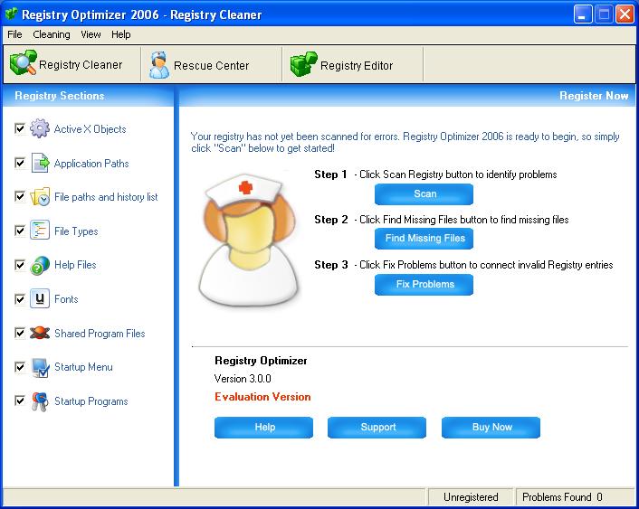 Registry Optmizer 2006 3.0 software screenshot