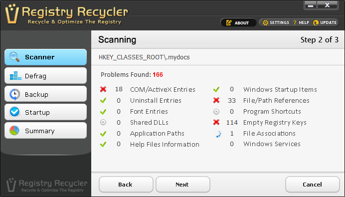 Registry Recycler 0.9.2.9 software screenshot