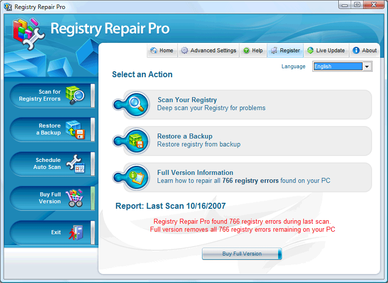 Registry Repair Pro 4.5 software screenshot