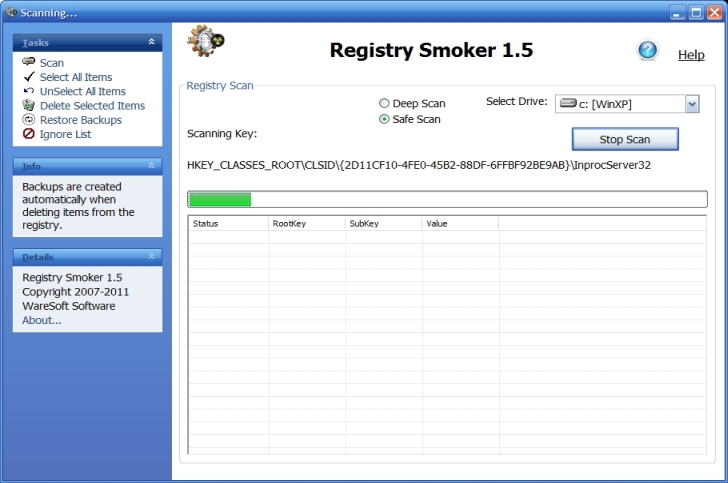 Registry Smoker 1.5 software screenshot