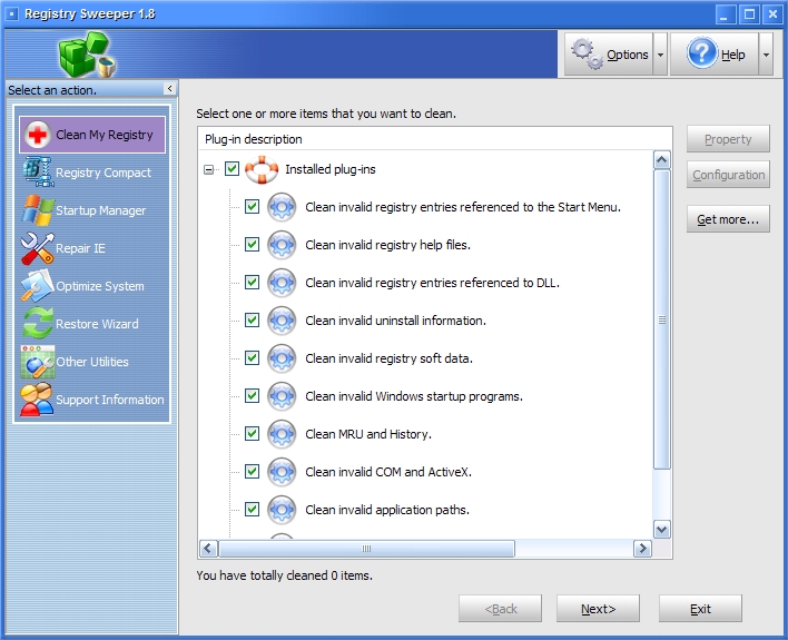Registry Sweeper 1.8 software screenshot