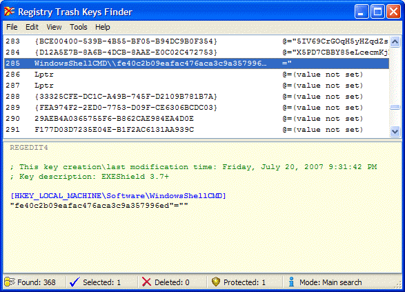 Registry Trash Keys Finder 3.9.1.2 software screenshot