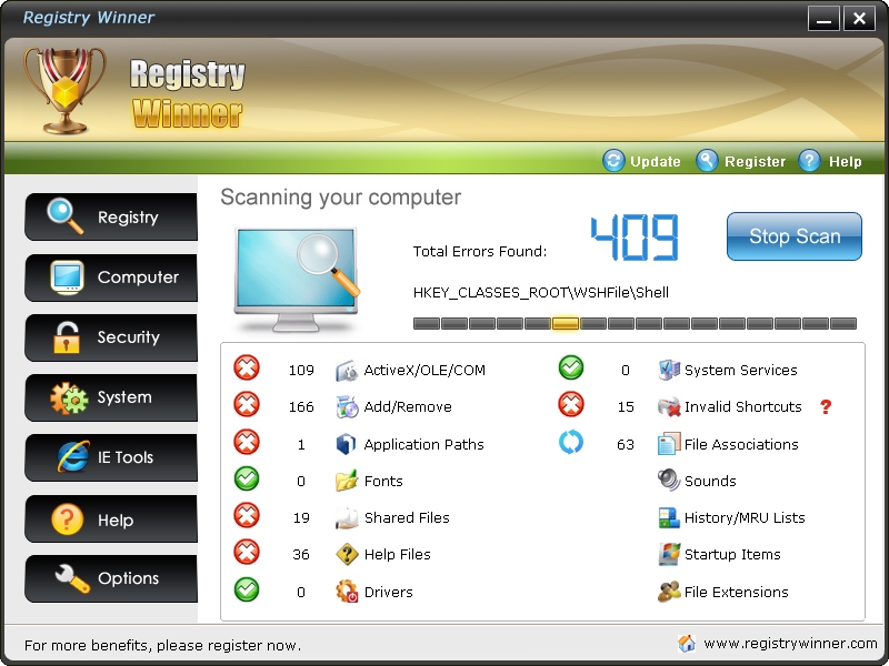 Registry Winner Pro 2011.061 software screenshot