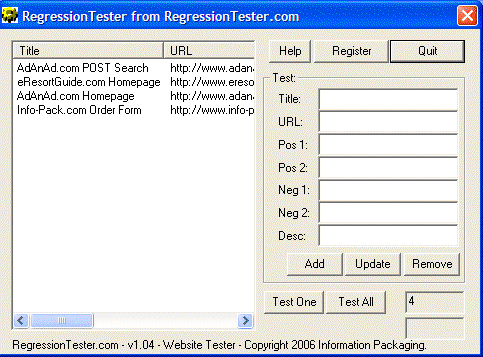 Regression Tester 1.04 software screenshot