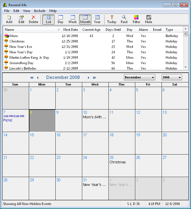Remind-Me 8.5 software screenshot