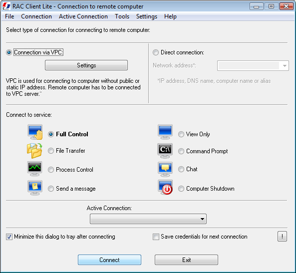 Remote Administrator Control Client Lite 5.0.0.1 software screenshot