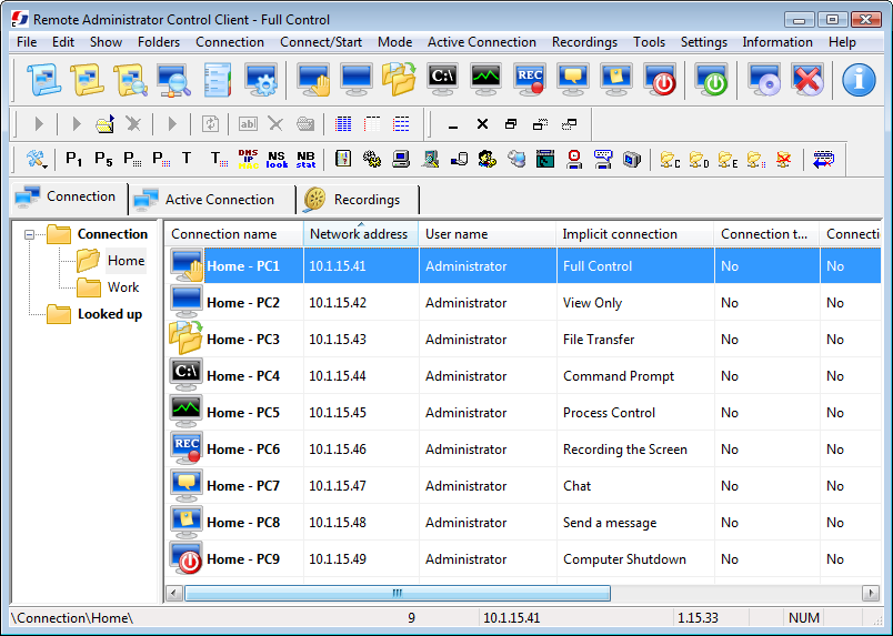 Remote Administrator Control Client 5.0.0.1 software screenshot