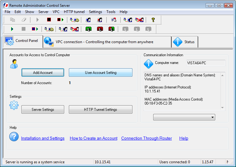 Remote Administrator Control Server 5.0.1.0 software screenshot