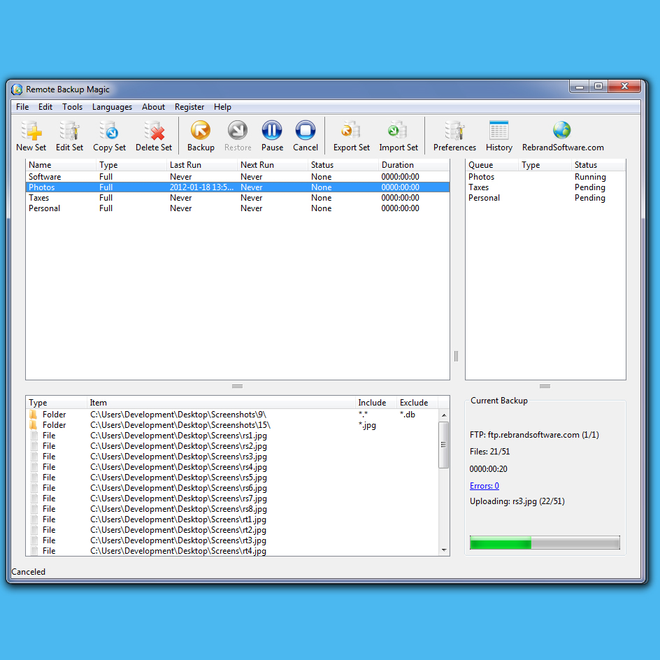 Remote Backup Magic Pro 3.5 software screenshot
