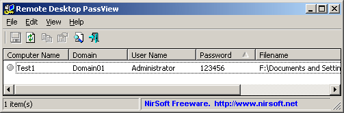 Remote Desktop PassView 1.02 software screenshot
