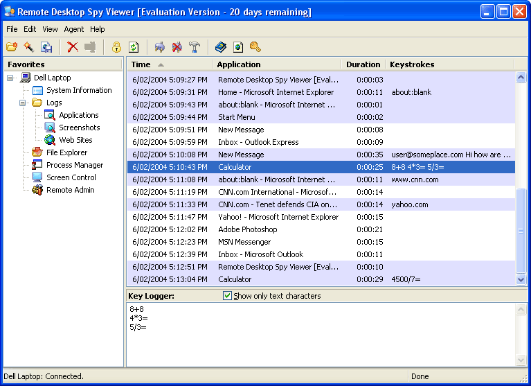 Remote Desktop Spy 5.20 software screenshot