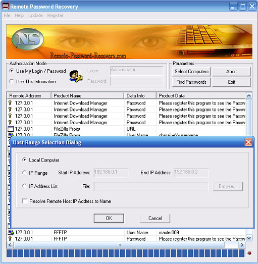 Remote Password Recovery 1.2.3 software screenshot