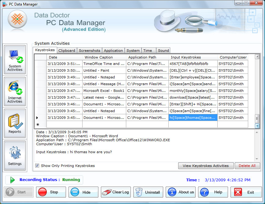 Remote Spy Keylogger 5.0.1.5 software screenshot