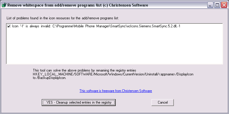 RemoveWhitespaceFromAddRemovePrograms 1.1 software screenshot