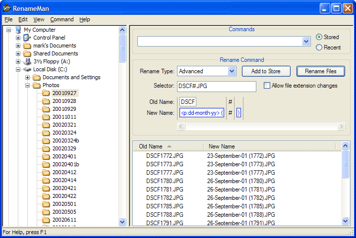 RenameMan 4.1 software screenshot